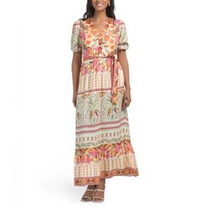 Tuckernuck Celina Moon Palm Print Boho Maxi Dress V-Neck Short Sleeve Medium NWT